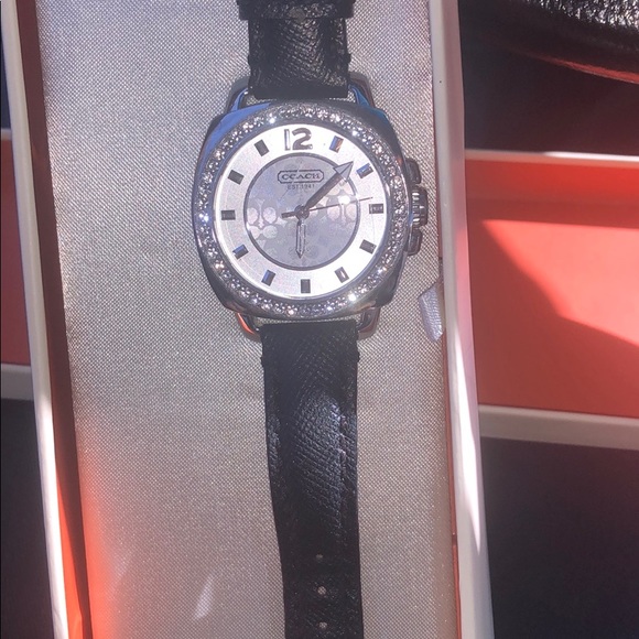 Black leather coach quartz watch